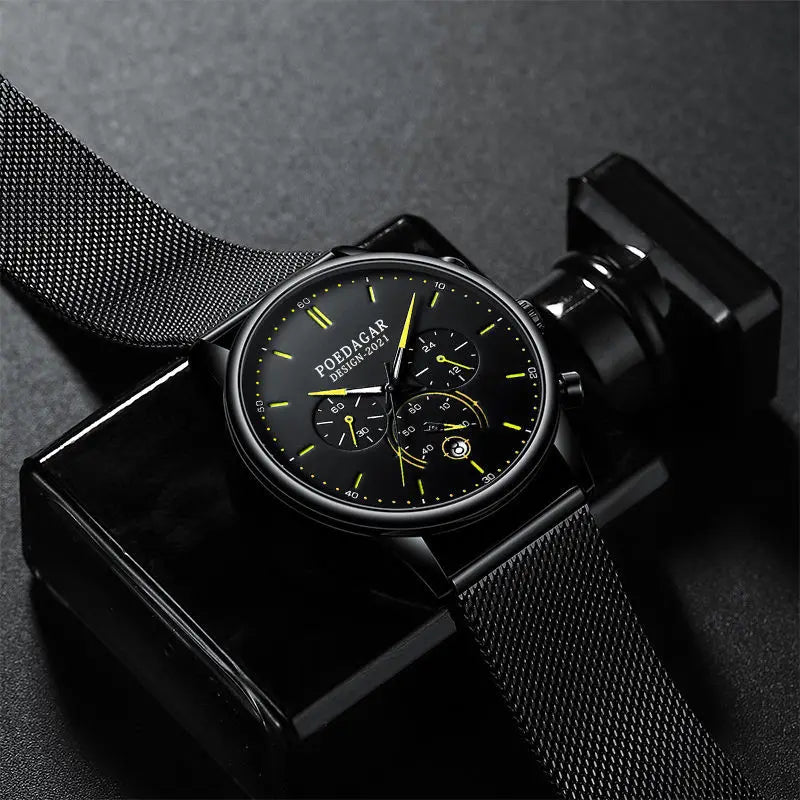 Reloj Elegante para Hombre: Cronógrafo Ultrafino con Correa de Acero Inoxidable, Resistente al Agua y Manecillas Luminiscentes