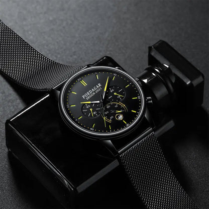 Reloj Elegante para Hombre: Cronógrafo Ultrafino con Correa de Acero Inoxidable, Resistente al Agua y Manecillas Luminiscentes