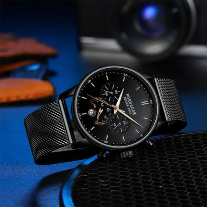 Reloj Elegante para Hombre: Cronógrafo Ultrafino con Correa de Acero Inoxidable, Resistente al Agua y Manecillas Luminiscentes