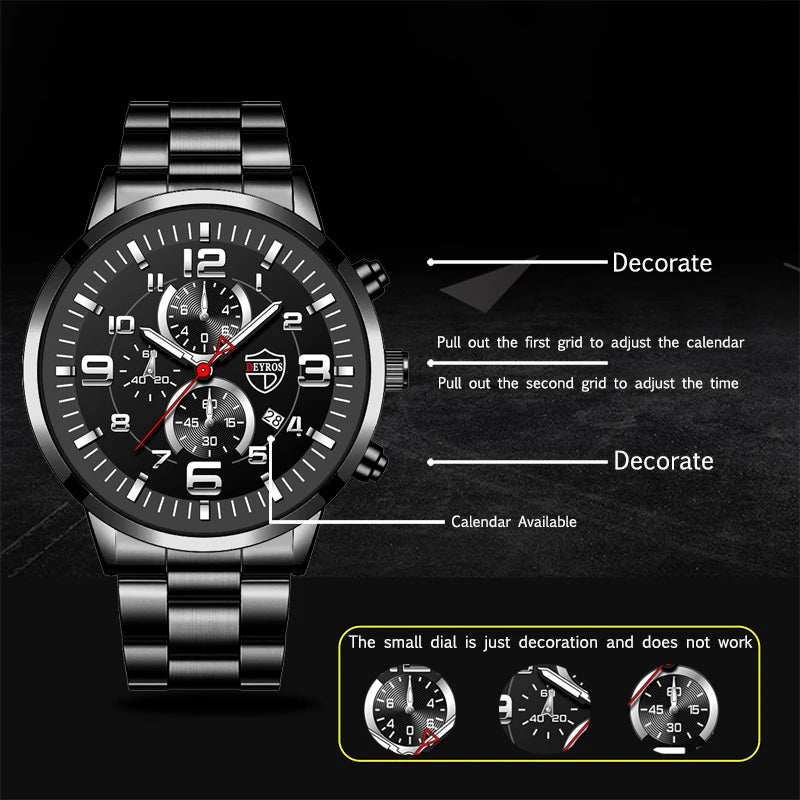 Reloj de Lujo para Hombre - Diseño Clásico en Acero Inoxidable con Calendario y Manecillas Luminosas