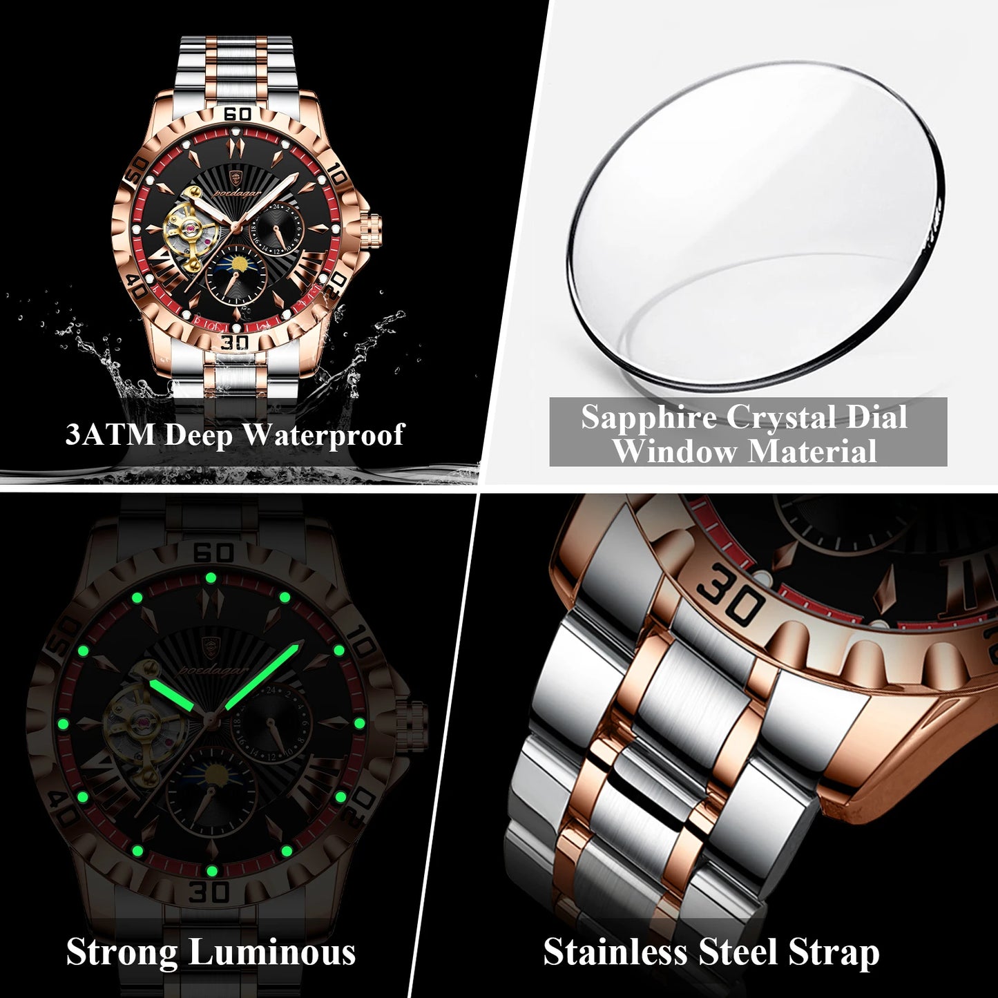 Reloj Automático POEDAGAR con Tourbillon y Diseño Esqueleto - Impermeable y Acero Inoxidable