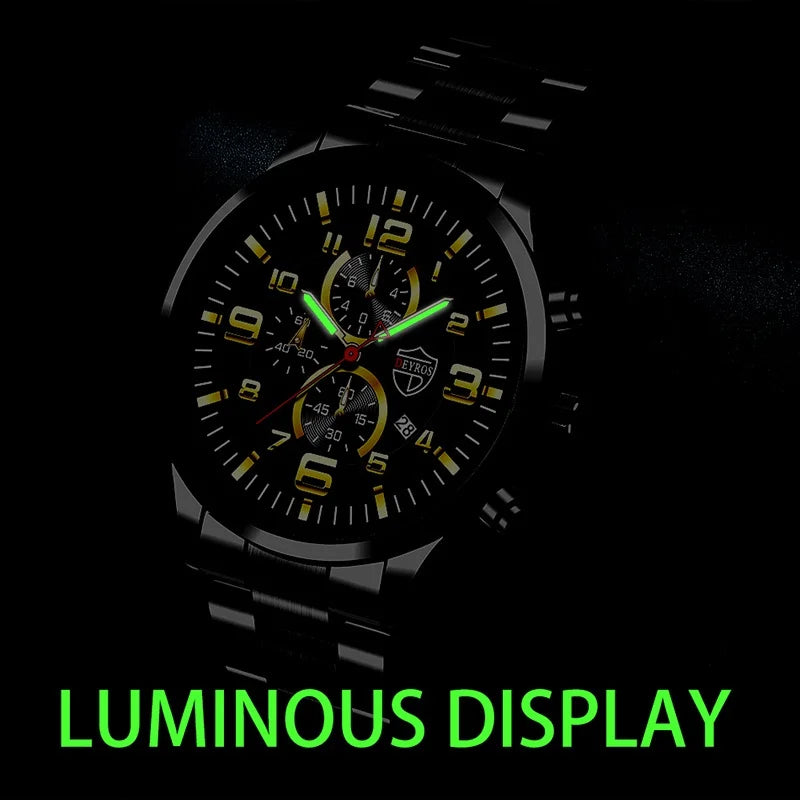 Reloj de Lujo para Hombre - Diseño Clásico en Acero Inoxidable con Calendario y Manecillas Luminosas